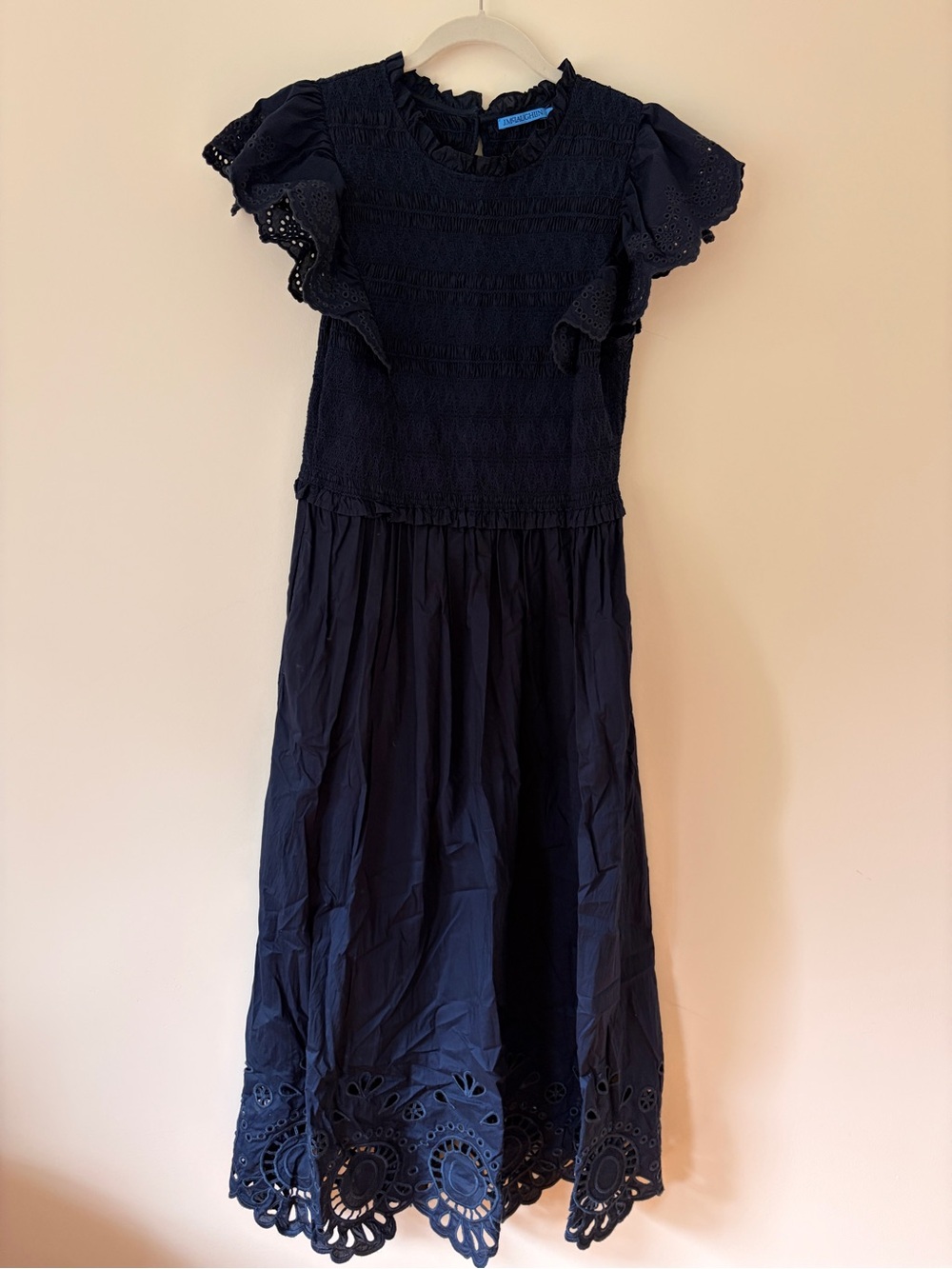 J. McLaughlin Navy Eyelet Maxi Dress with Flutter Sleeves